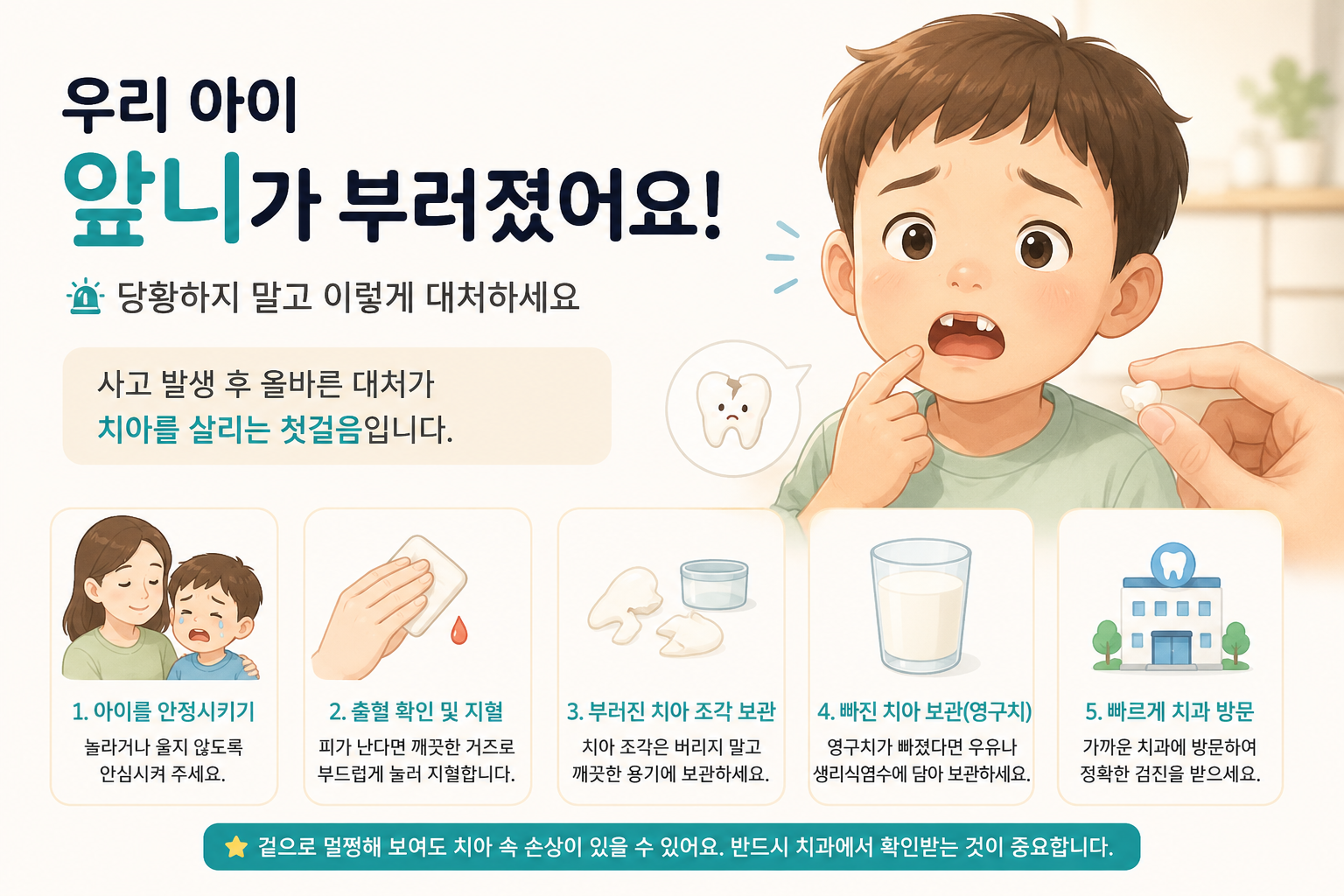 아이 치아가 부러지거나 빠졌을때 대처방법