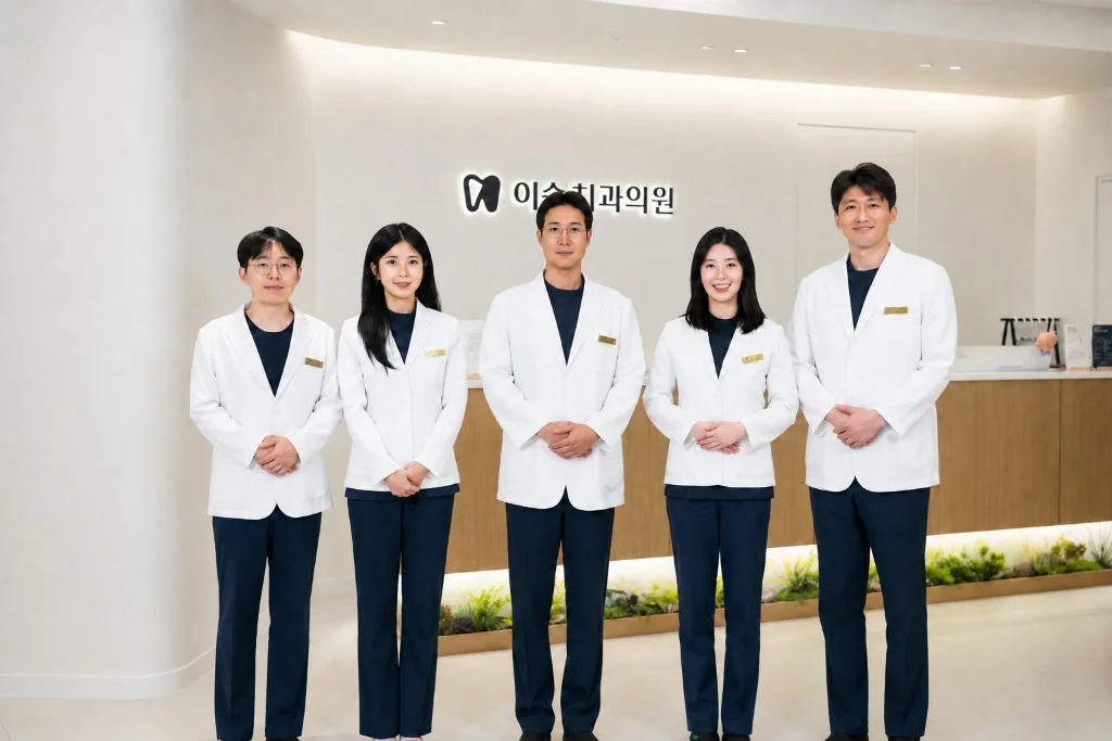 이솔치과의원 5인 의료진 — 변진수 보철과원장, 박진아 소아치과원장, 고경우 대표원장, 장유진 교정과원장, 강세원 통합과원장